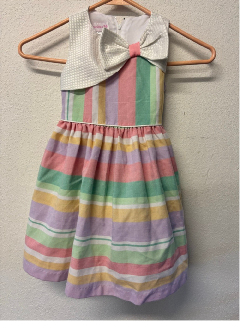 Girls Bonnie Jean Formal Dress Size 4 Multicolor Striped White Bow NWOT spring